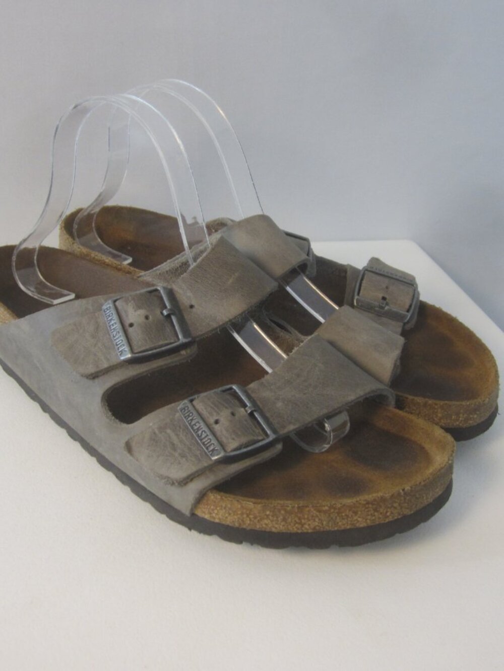 Birkenstock Arizona Unisex 42 Medium Gray Leather Double Strap Sandals Men - Picture 2 of 11